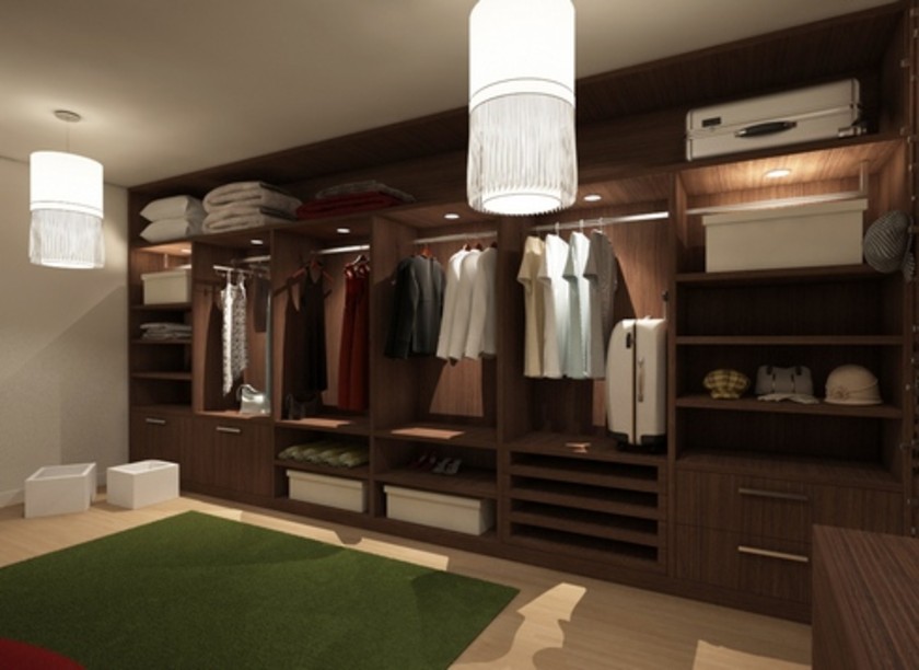 Классическая гардеробная комната из массива с подсветкой Гуково