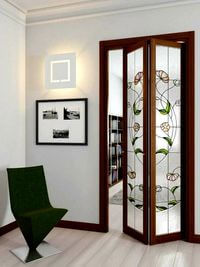 Двери гармошка с витражным декором Гуково